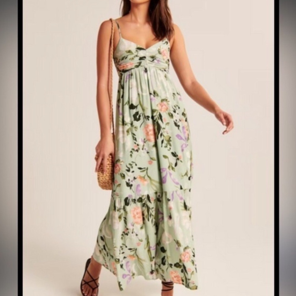 Abercrombie & Fitch Floral Maxi Dress in Light Green